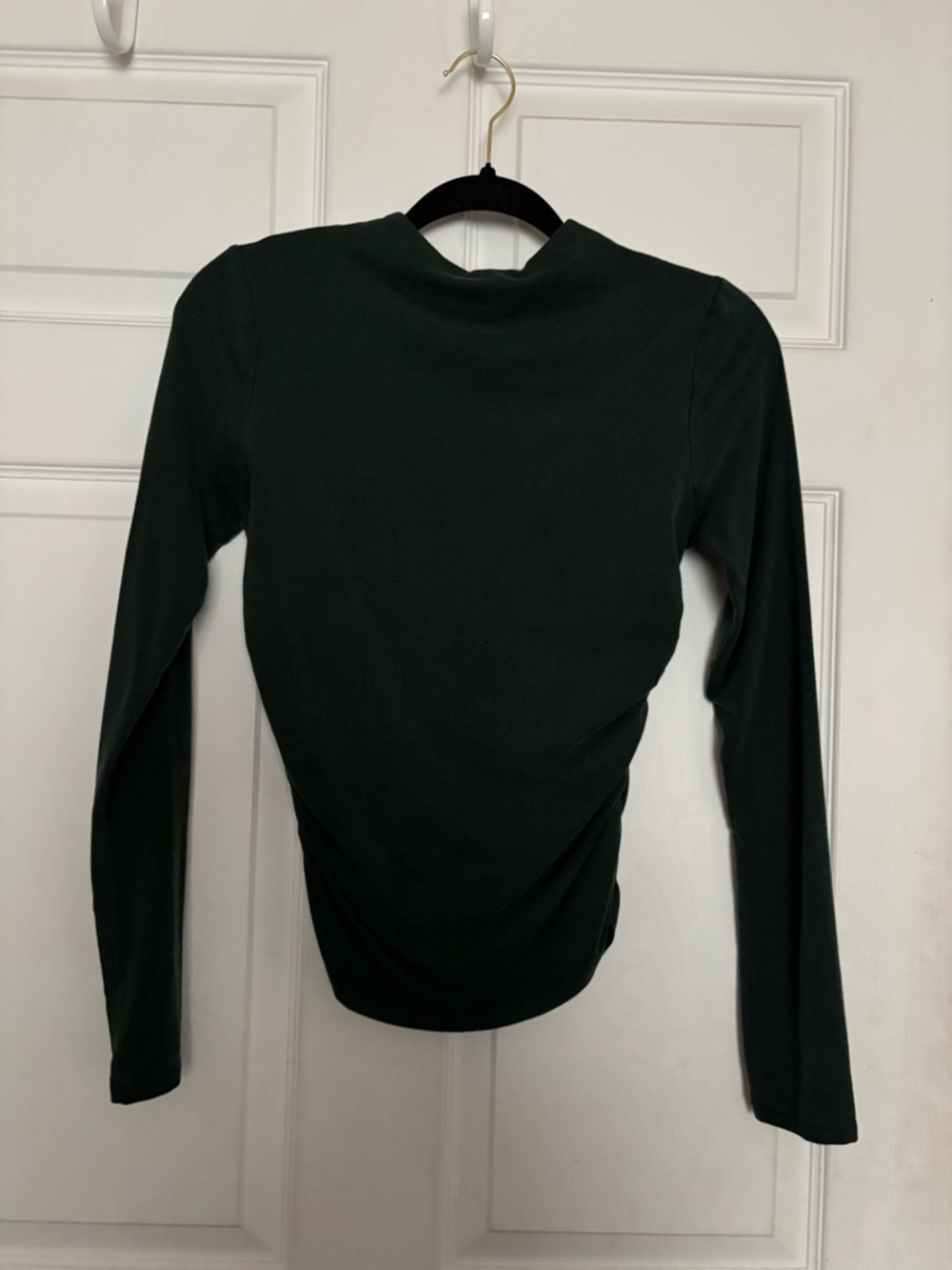 Long Sleeve Black Women's Top - Classic Crewneck w/ ruched sides